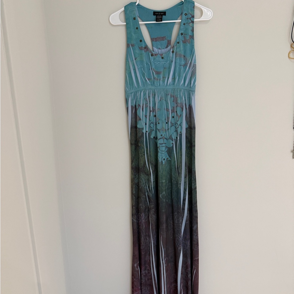 2000s Teal and Olive Maxi Dress